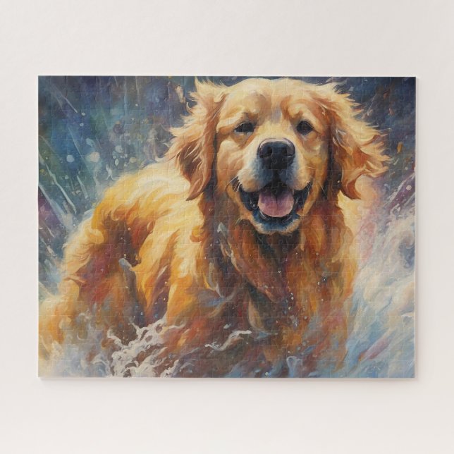 Happy Golden Retriever In Water Jigsaw Puzzle (Horizontal)