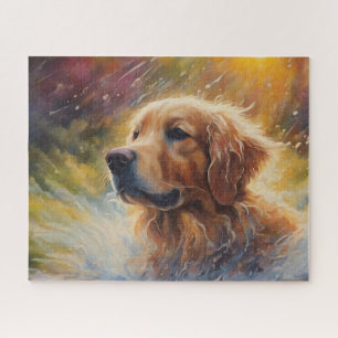 Happy Golden Retriever In Water Jigsaw Puzzle