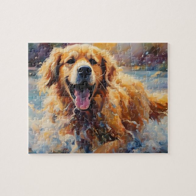 Happy Golden Retriever In Water Jigsaw Puzzle (Horizontal)