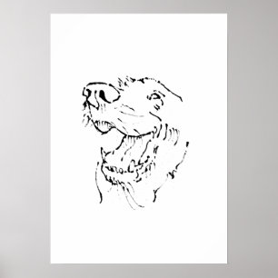 Happy Golden Retriever Ink Illustration, Wall Art