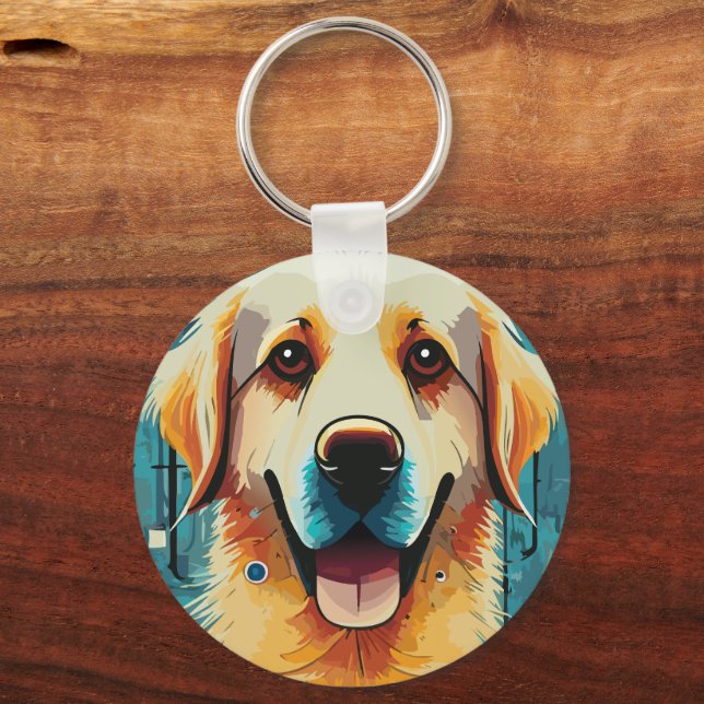Happy Golden Retriever Keychain (Front)