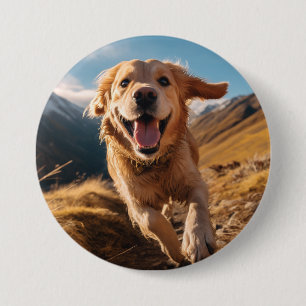 Happy Golden Retriever Running  3 Inch Round Button