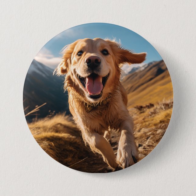 Happy Golden Retriever Running  3 Inch Round Button (Front)