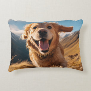Happy Golden Retriever Running Accent Pillow
