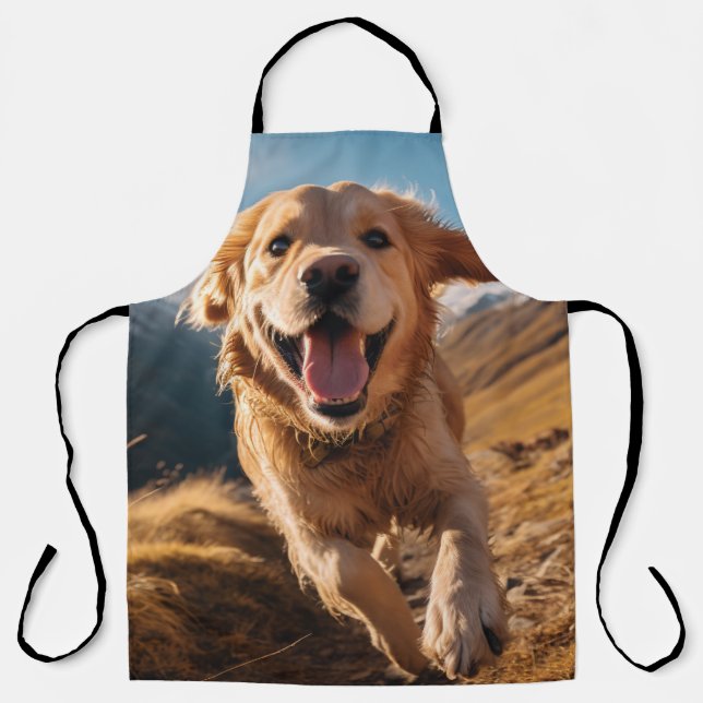 Happy Golden Retriever Running  Apron (Front)