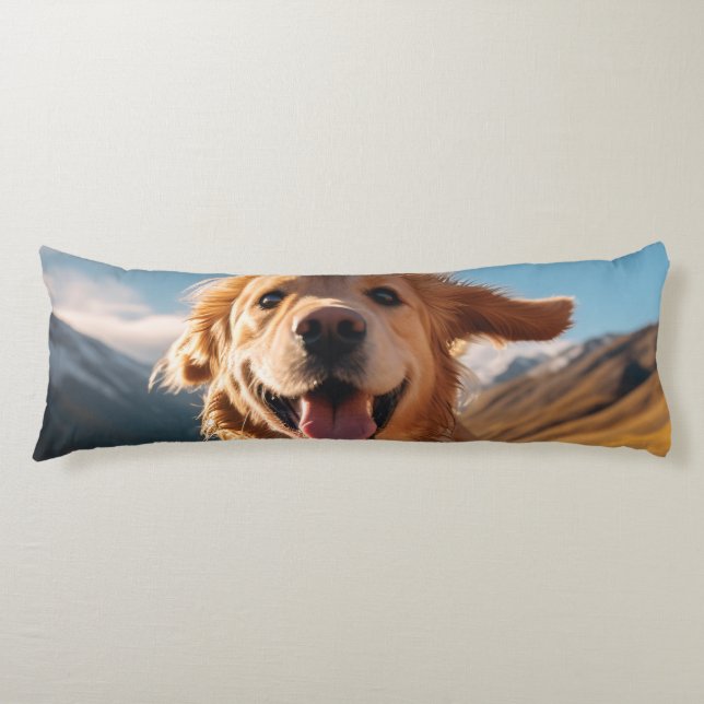 Happy Golden Retriever Running  Body Pillow (Front)