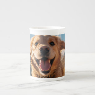 Happy Golden Retriever Running Bone China Mug