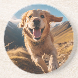 Happy Golden Retriever Running Coaster