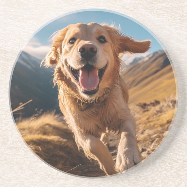 Happy Golden Retriever Running  Coaster (Front)