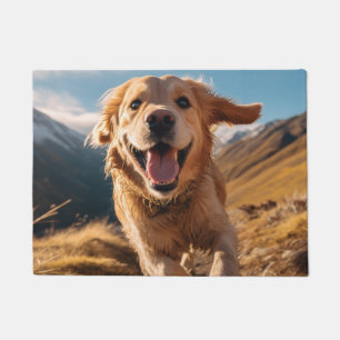 Happy Golden Retriever Running Doormat