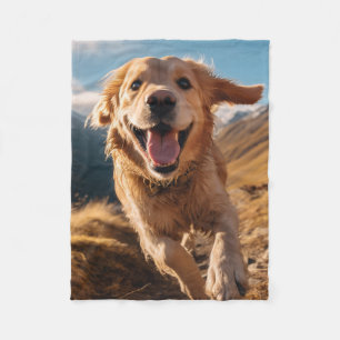 Happy Golden Retriever Running Fleece Blanket