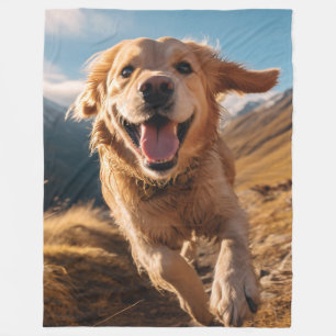 Happy Golden Retriever Running Fleece Blanket