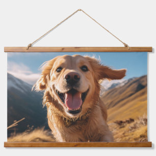 Happy Golden Retriever Running Hanging Tapestry