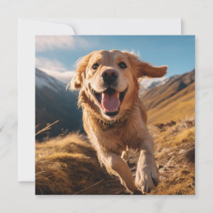 Happy Golden Retriever Running  Holiday Card