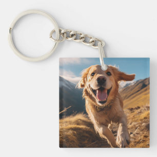 Happy Golden Retriever Running  Keychain