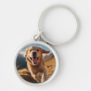 Happy Golden Retriever Running Keychain