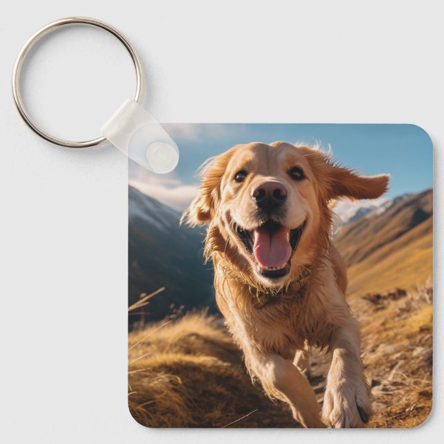 Happy Golden Retriever Running  Keychain (Front)