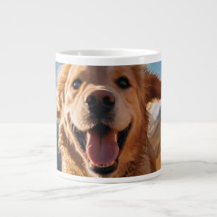 Happy Golden Retriever Running Large Coffee Mug
