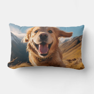 Happy Golden Retriever Running  Lumbar Pillow
