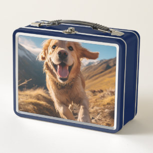 Happy Golden Retriever Running Metal Lunch Box
