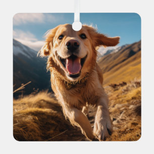 Happy Golden Retriever Running Metal Ornament