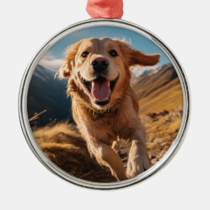 Happy Golden Retriever Running Metal Ornament