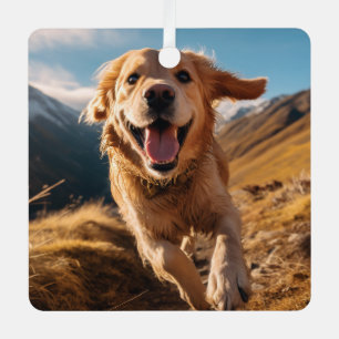Happy Golden Retriever Running  Metal Ornament