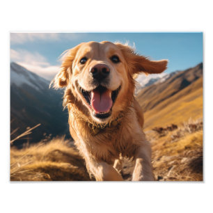 Happy Golden Retriever Running  Photo Print