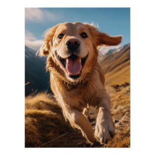 Happy Golden Retriever Running  Poster