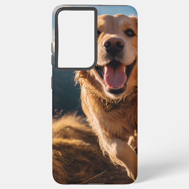 Happy Golden Retriever Running  Samsung Galaxy S21+ Case (Back)