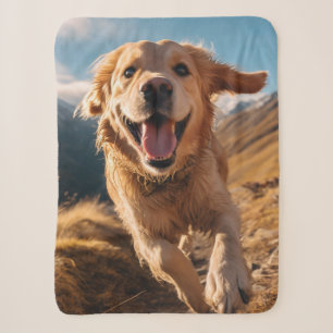 Happy Golden Retriever Running Sherpa Blanket