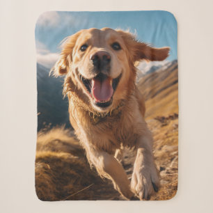 Happy Golden Retriever Running Sherpa Blanket