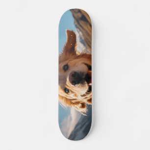 Happy Golden Retriever Running Skateboard