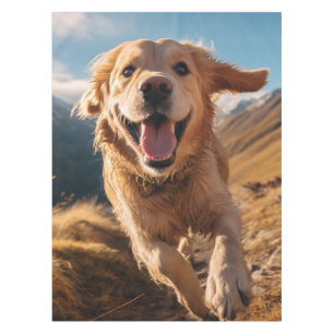 Happy Golden Retriever Running  Tablecloth