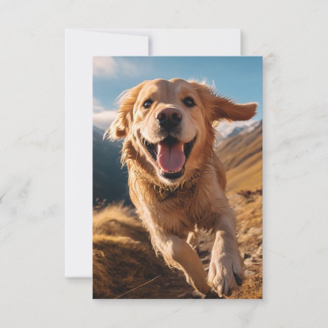 Happy Golden Retriever Running  Thank You Card (Front)