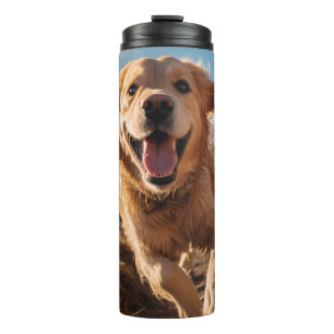 Happy Golden Retriever Running  Thermal Tumbler