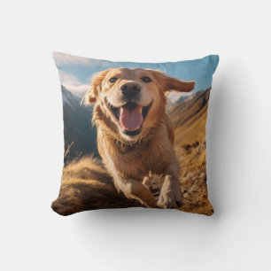 Happy Golden Retriever Running  Throw Pillow