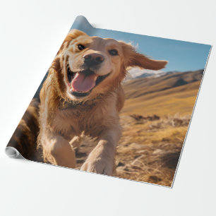Happy Golden Retriever Running Wrapping Paper