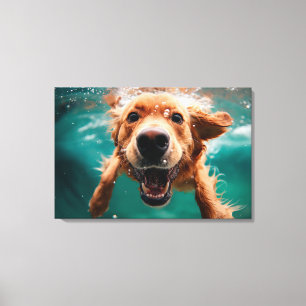 Happy Golden Retriever Swimming Underwater Canvas Print