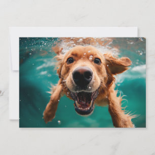 Happy Golden Retriever Swimming Underwater Card