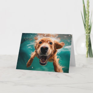 Happy Golden Retriever Swimming Underwater Card