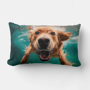 Happy Golden Retriever Swimming Underwater Lumbar Pillow