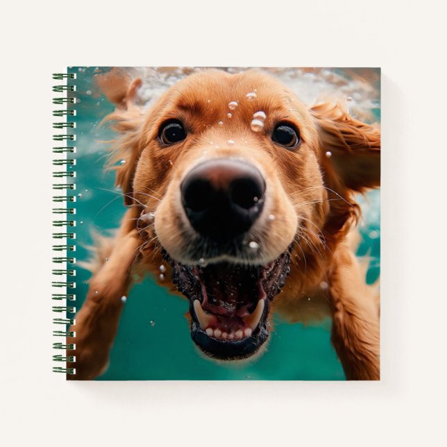 Happy Golden Retriever Swimming Underwater Notebook (Front)