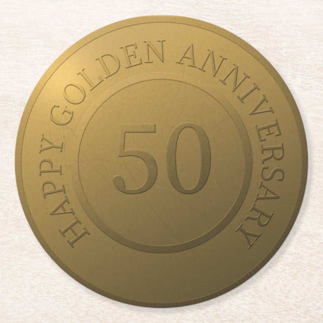Happy golden wedding anniversary round paper coaster (Front)