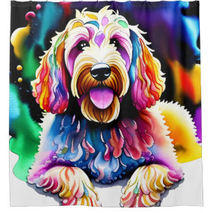 Happy Goldendoodle Colorful Shower Curtain