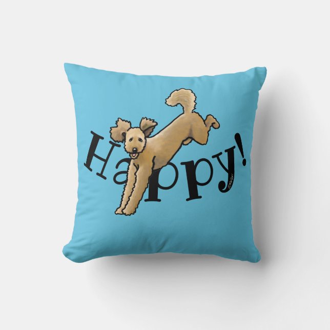 Happy Goldendoodle Throw Pillow (Front)