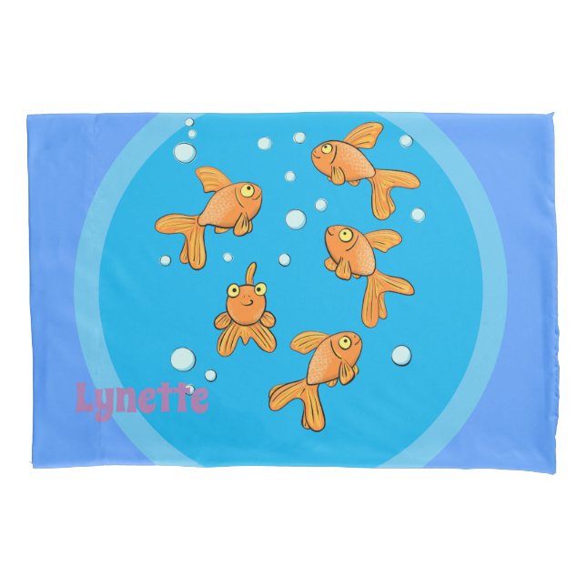 Happy goldfish with blue bubbles cartoon pillowcase (Front)