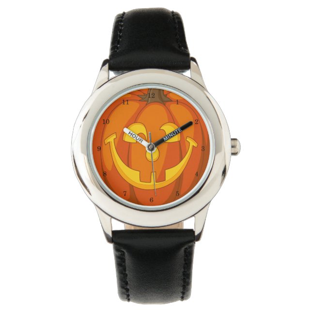 Happy Goofy Jack O Lantern Halloween Pumpkin Face Watch (Front)