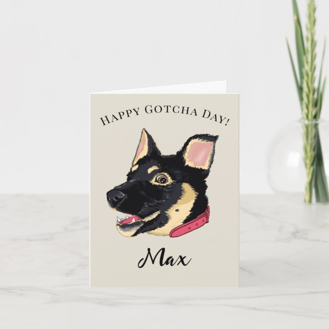 Happy Gotcha Day German Shepherd Puppy Name Card (Front)