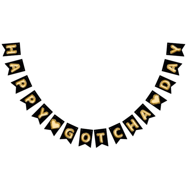 Happy Gotcha Day Gold Foil Balloons Bunting Flags (All)